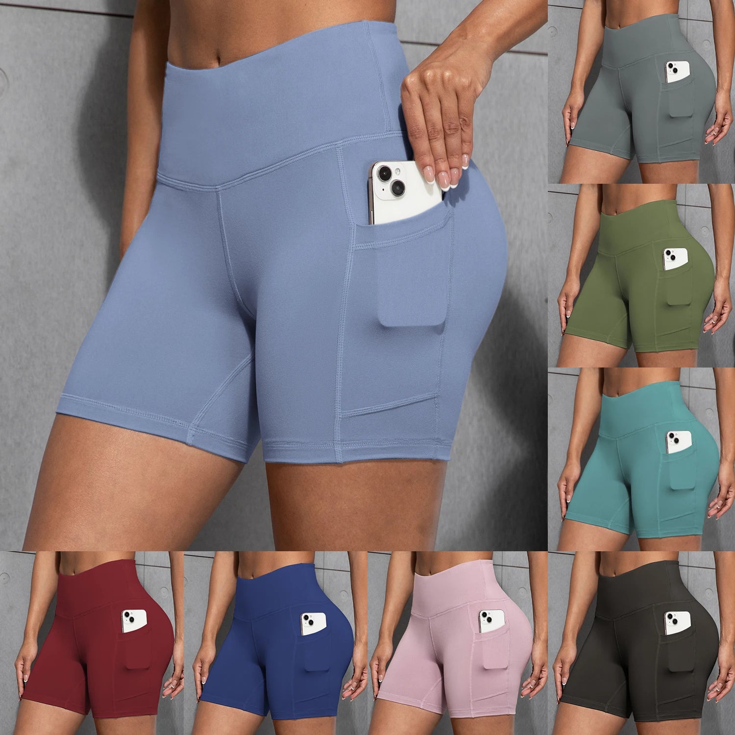 Women’s High-Waist Yoga Pocket Shorts – Elastic Fitness Leggings